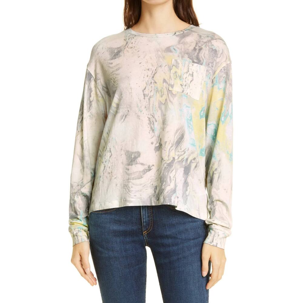 Rails The Long Sleeve Boxy Crew Tee Ivory Pastel Marble Medium